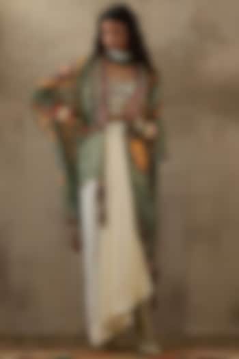 Light Green Sheer Silk Printed & Embroidered Jacket Set by ASEEM KAPOOR at Pernia's Pop Up Shop