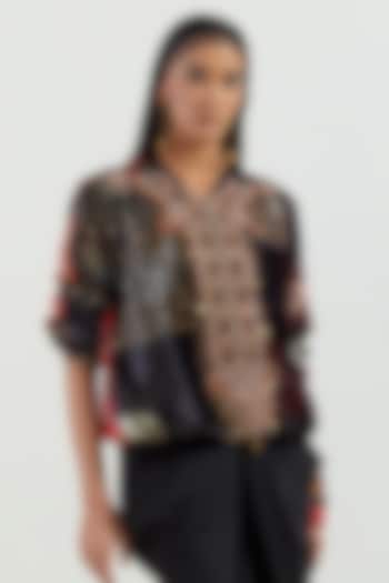 Surmai Black Velvet Resham Embroidered Sweatshirt Jacket by ASEEM KAPOOR at Pernia's Pop Up Shop