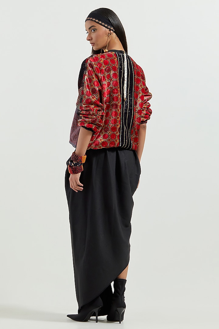 Surmai Black Velvet & Crepe Embroidered Skirt Set by ASEEM KAPOOR at Pernia's Pop Up Shop