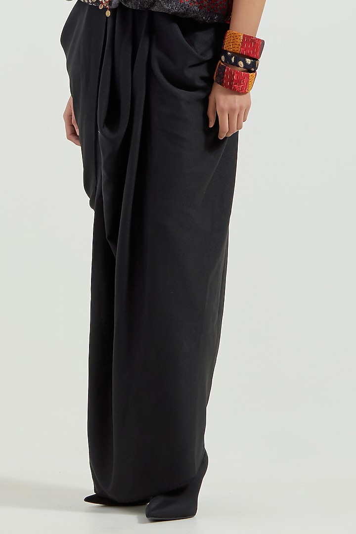 Surmai Black Velvet & Crepe Embroidered Skirt Set by ASEEM KAPOOR at Pernia's Pop Up Shop