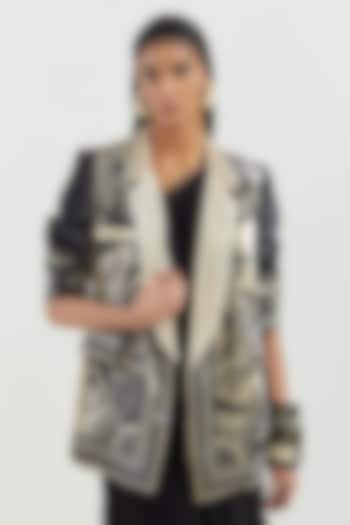 Surmai & Mogra Velvet Embroidered Double Breasted Jacket by ASEEM KAPOOR at Pernia's Pop Up Shop