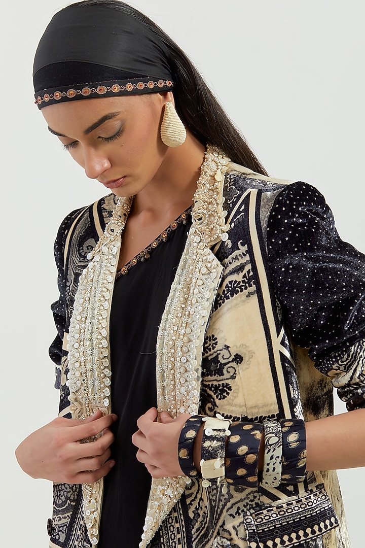 Surmai & Mogra Velvet Embroidered Double Breasted Jacket by ASEEM KAPOOR at Pernia's Pop Up Shop