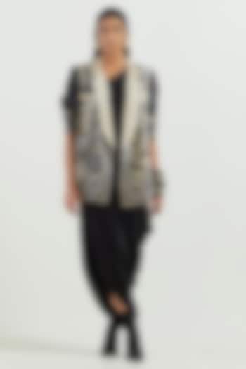 Surmai Velvet & Crepe Embroidered Jacket Party Wear Dress by ASEEM KAPOOR at Pernia's Pop Up Shop
