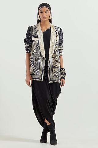 Surmai Velvet & Crepe Embroidered Jacket Dress by ASEEM KAPOOR