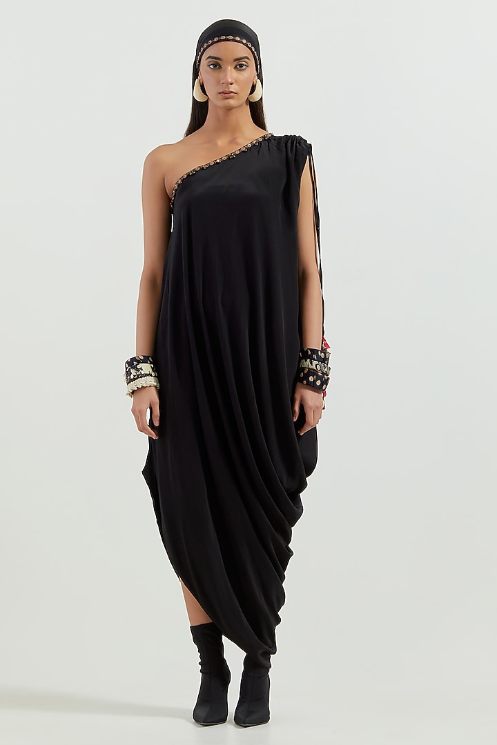 Surmai Crepe Tasselled Draped Vacation Dress by ASEEM KAPOOR at Pernia's Pop Up Shop