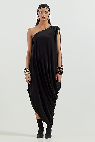 Surmai Crepe Tasselled Draped Dress by ASEEM KAPOOR