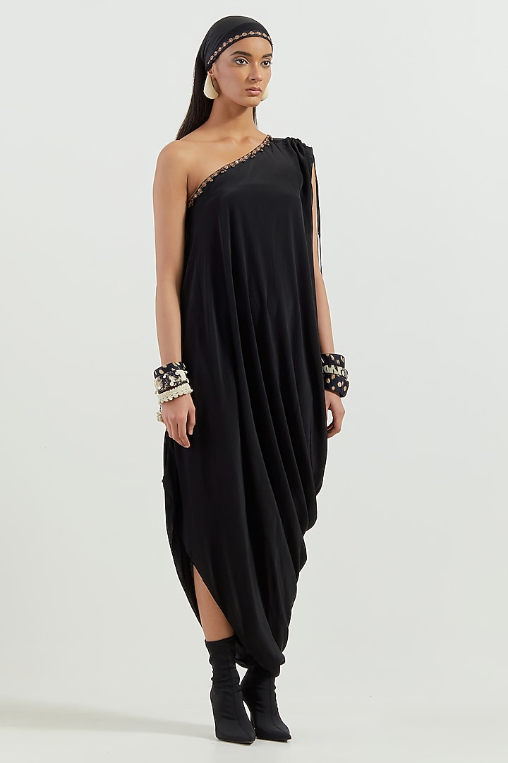 Surmai Crepe Tasselled Draped Vacation Dress by ASEEM KAPOOR at Pernia's Pop Up Shop