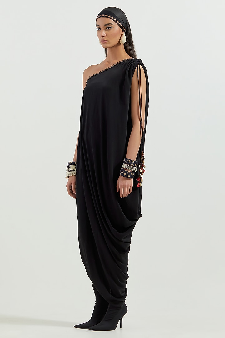 Surmai Crepe Tasselled Draped Vacation Dress by ASEEM KAPOOR at Pernia's Pop Up Shop