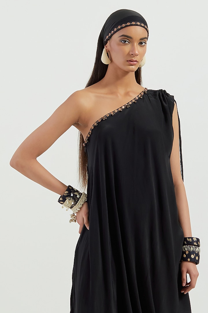 Surmai Crepe Tasselled Draped Vacation Dress by ASEEM KAPOOR at Pernia's Pop Up Shop