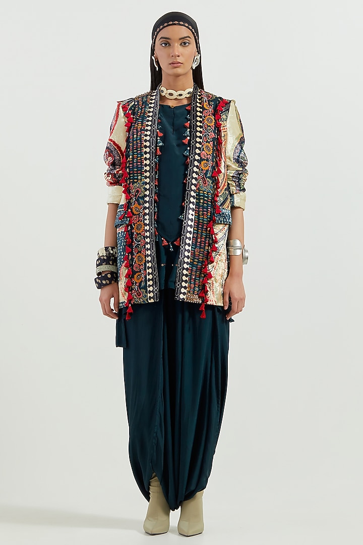 Multi-Colored Velvet Embroidered Open Structured Jacket by ASEEM KAPOOR at Pernia's Pop Up Shop