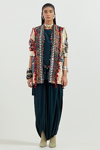 Multi-Colored Velvet Embroidered Open Structured Jacket by ASEEM KAPOOR