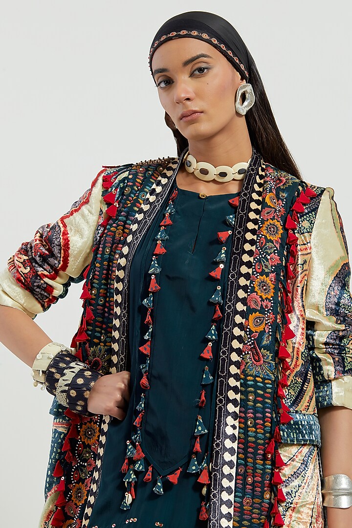 Multi-Colored Velvet Embroidered Open Structured Jacket by ASEEM KAPOOR at Pernia's Pop Up Shop