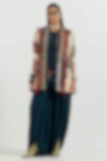 Multi-Colored Velvet & Crepe Embroidered Jacket Kurta Set by ASEEM KAPOOR at Pernia's Pop Up Shop