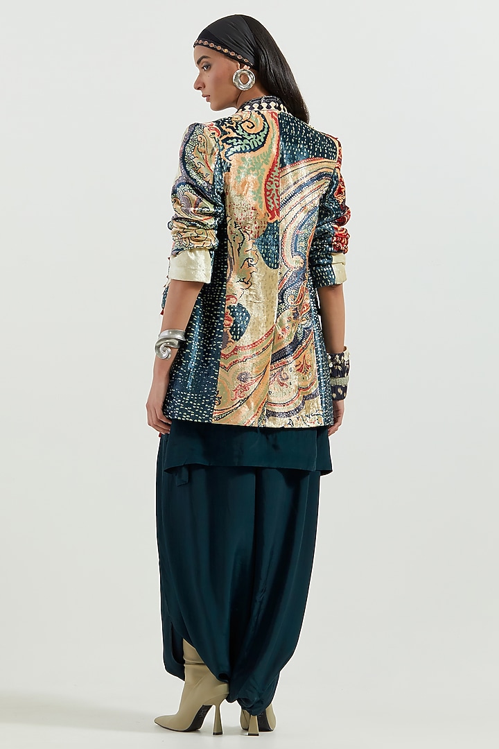Multi-Colored Velvet & Crepe Embroidered Jacket Kurta Set by ASEEM KAPOOR at Pernia's Pop Up Shop