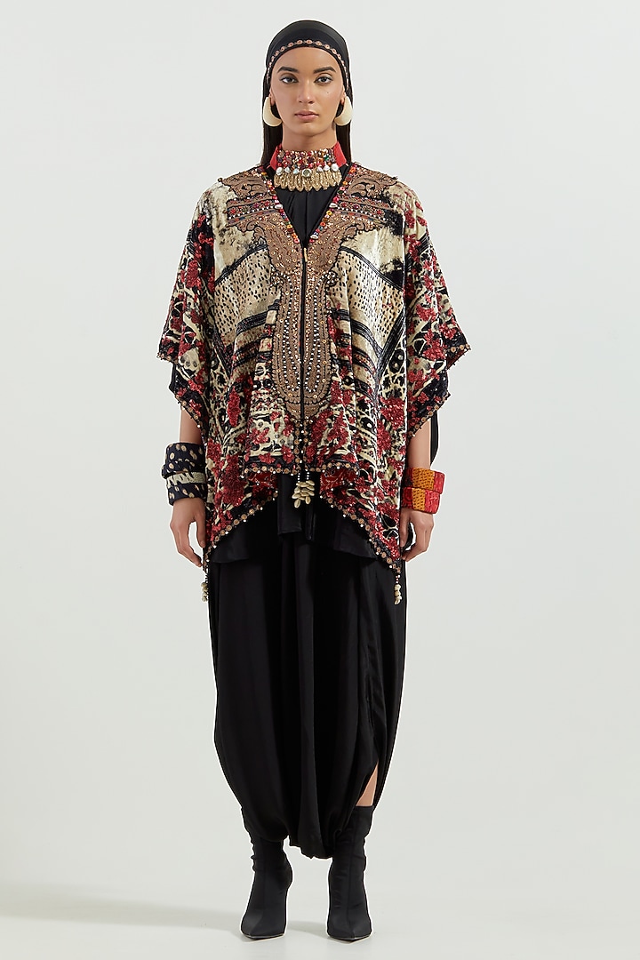 Multi-Colored Velvet & Crepe Embroidered Jacket Set by ASEEM KAPOOR at Pernia's Pop Up Shop