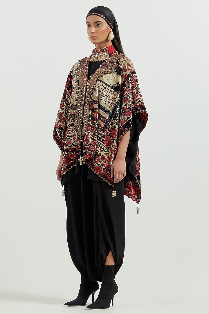 Multi-Colored Velvet & Crepe Embroidered Jacket Set by ASEEM KAPOOR at Pernia's Pop Up Shop