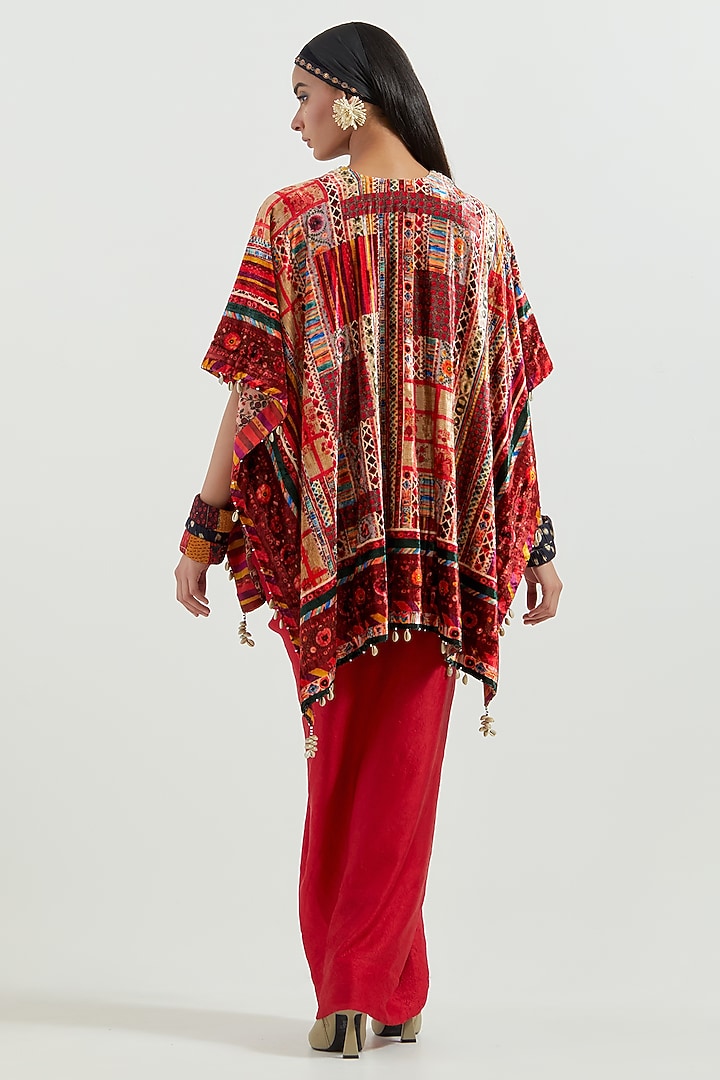 Multi-Colored Velvet Embroidered Dupatta Poncho Jacket by ASEEM KAPOOR at Pernia's Pop Up Shop