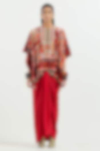 Sindoor Red Crushed Silk Pleated Skirt Set by ASEEM KAPOOR at Pernia's Pop Up Shop
