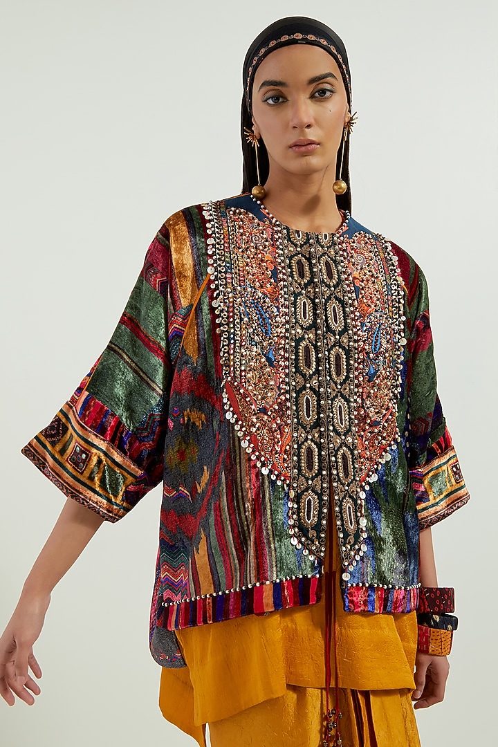 Multi-Colored Velvet Embroidered Boxy Jacket by ASEEM KAPOOR at Pernia's Pop Up Shop