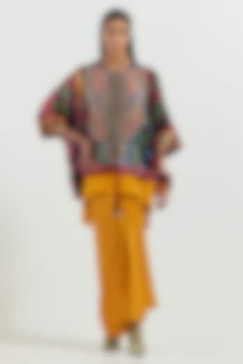 Mustard Crushed Silk Pleated Skirt Set by ASEEM KAPOOR at Pernia's Pop Up Shop