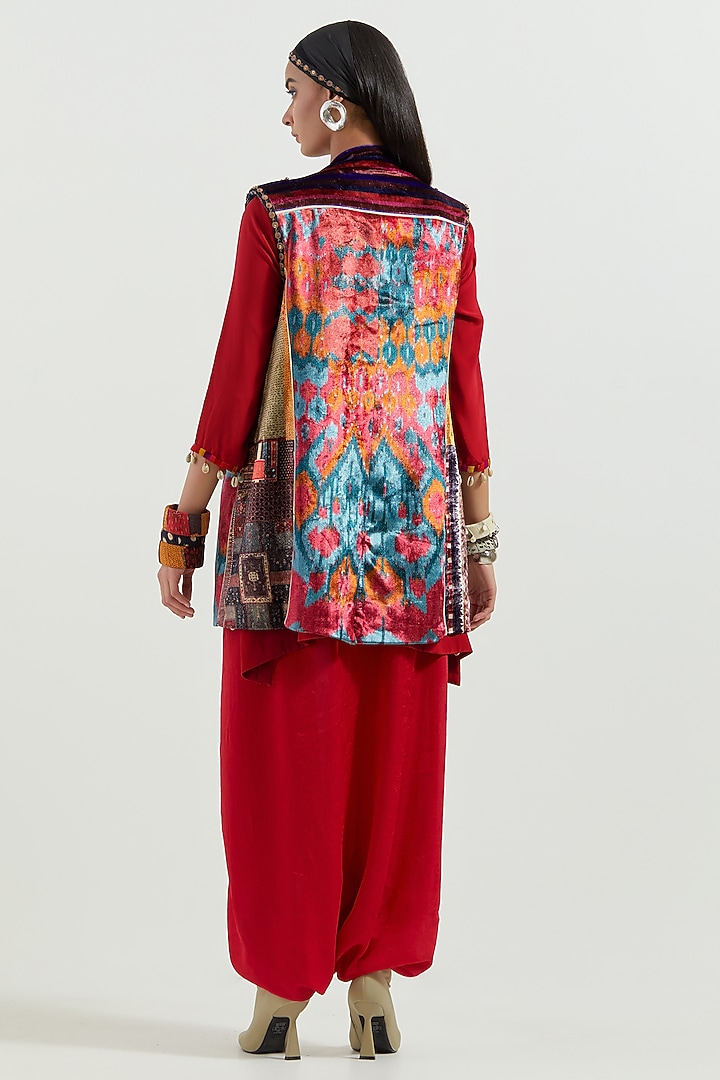 Multi-Colored Velvet Embroidered Open Structured Sleeveless Jacket by ASEEM KAPOOR at Pernia's Pop Up Shop