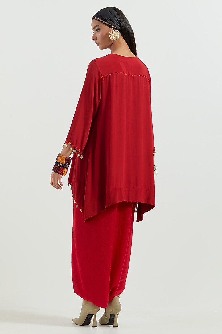Sindoor Red Velvet & Crushed Silk Jacket Kurta Set by ASEEM KAPOOR at Pernia's Pop Up Shop
