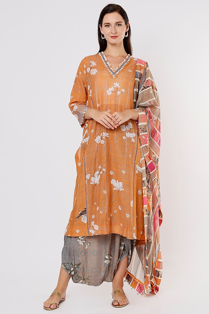 Orange Raw Silk Kurta Set by Aseem kapoor
