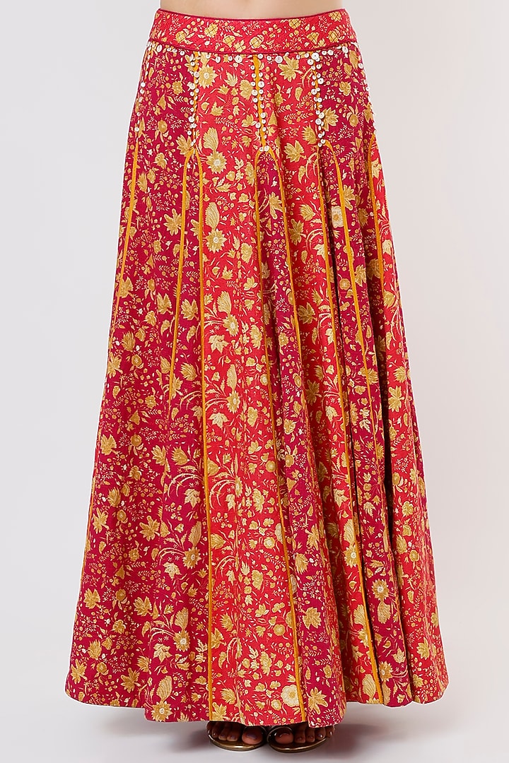Red Slub Linen Wedding Lehenga Set by Aseem kapoor at Pernia's Pop Up Shop