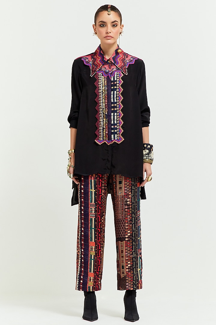 Black Natural Crepe Bead Embroidered Shirt by ASEEM KAPOOR at Pernia's Pop Up Shop