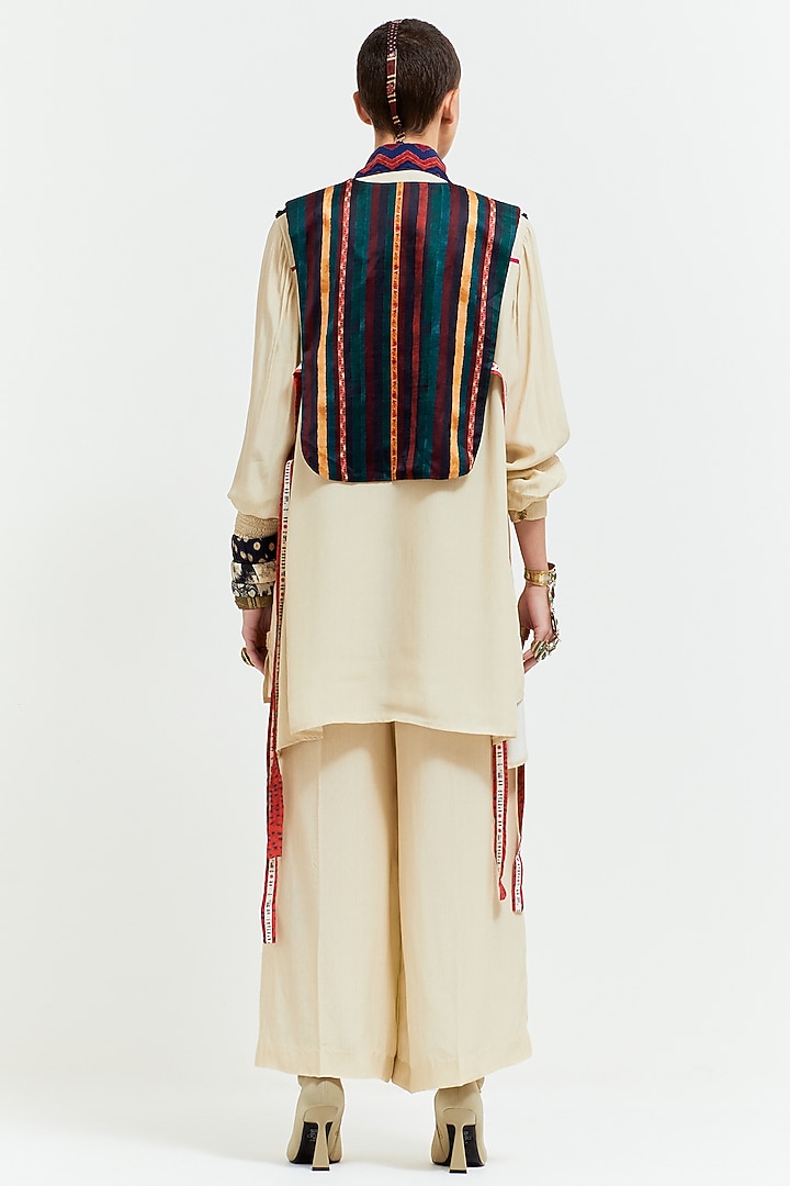 White Silk & Slub Satin Jacket Set by ASEEM KAPOOR at Pernia's Pop Up Shop