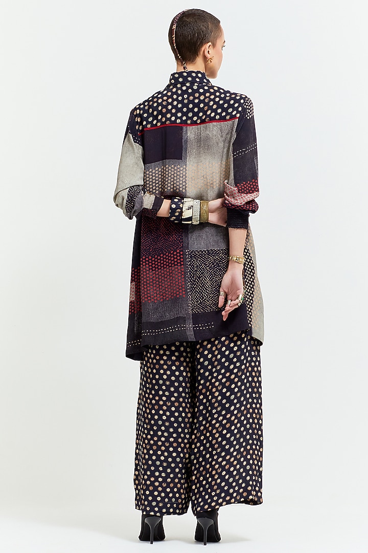 Black Natural Crepe Printed & Bead Embroidered Shirt by ASEEM KAPOOR at Pernia's Pop Up Shop