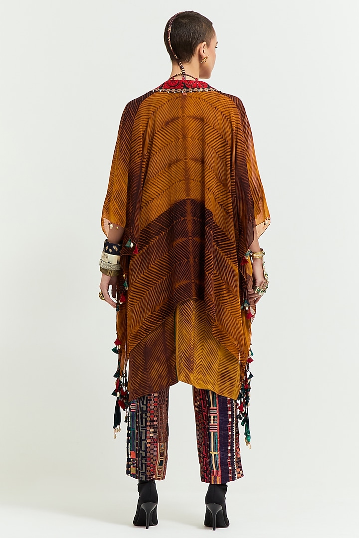 Topaz Yellow Slub Satin Shibori Printed & Resham Embroidered Tunic Set by ASEEM KAPOOR at Pernia's Pop Up Shop