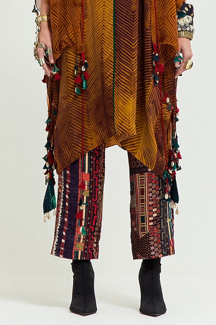 Topaz Yellow Slub Satin Shibori Printed & Resham Embroidered Tunic Set by ASEEM KAPOOR at Pernia's Pop Up Shop