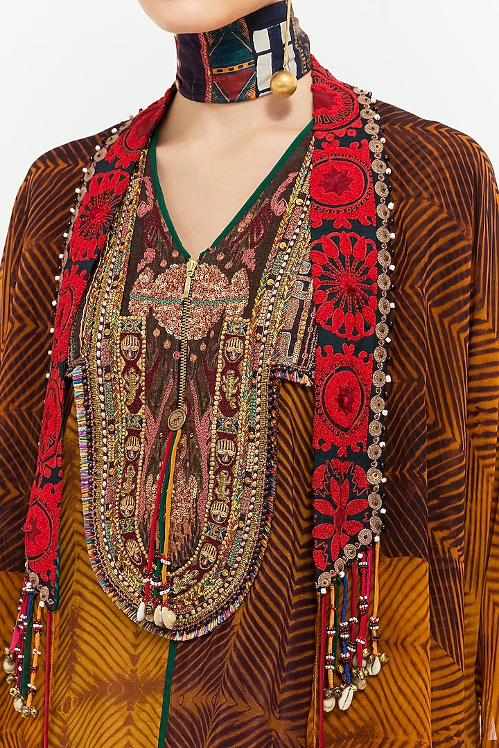 Topaz Yellow Slub Satin Shibori Printed & Resham Embroidered Tunic Set by ASEEM KAPOOR at Pernia's Pop Up Shop