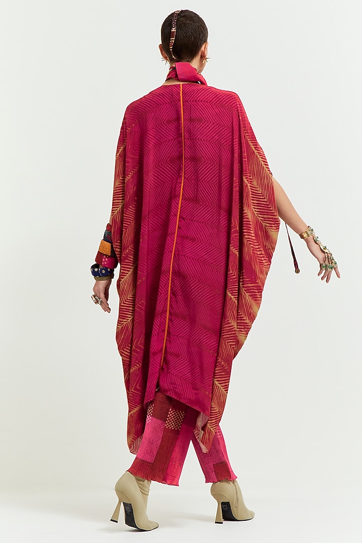 Pink Crinkled Crepe Shibori Printed & Resham Embroidered Tunic Set by ASEEM KAPOOR at Pernia's Pop Up Shop