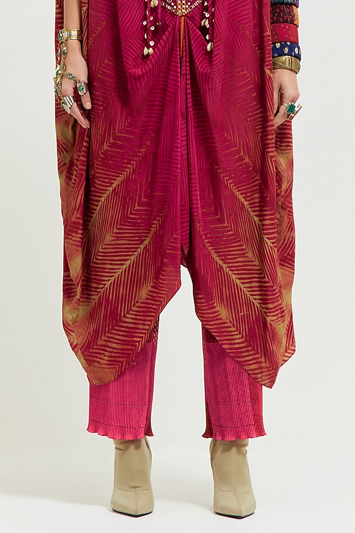 Pink Crinkled Crepe Shibori Printed & Resham Embroidered Tunic Set by ASEEM KAPOOR at Pernia's Pop Up Shop