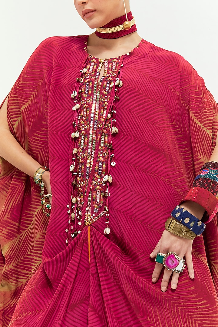Pink Crinkled Crepe Shibori Printed & Resham Embroidered Tunic Set by ASEEM KAPOOR at Pernia's Pop Up Shop