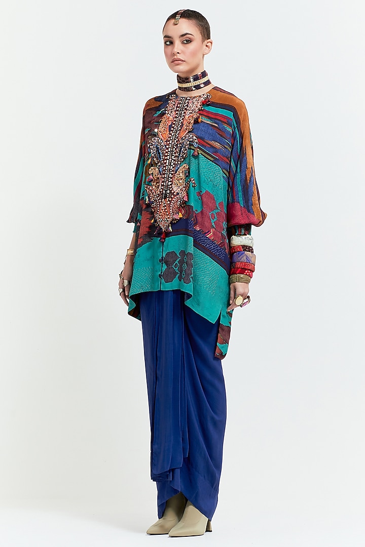 Multi-Colored Natural Crepe Skirt Set by ASEEM KAPOOR