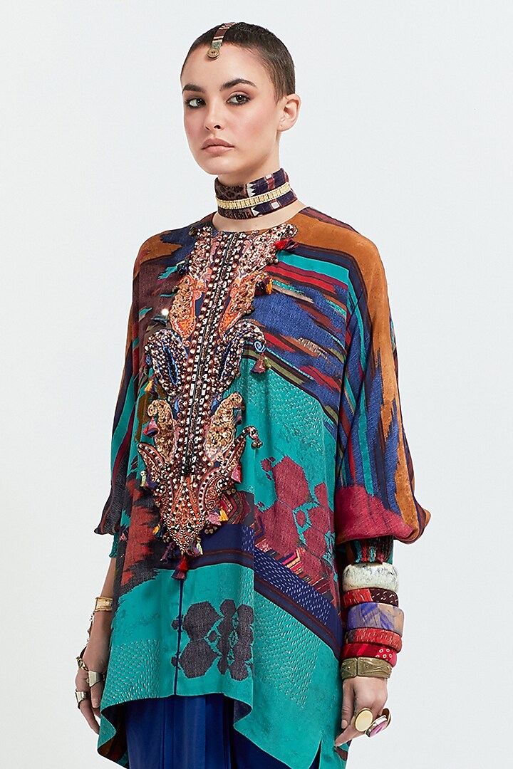 Multi-Colored Natural Crepe Skirt Set by ASEEM KAPOOR at Pernia's Pop Up Shop