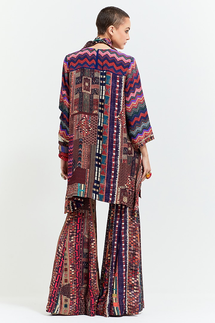 Multi-Colored Natural Crepe Printed & Resham Thread Embroidered Kurta Set by ASEEM KAPOOR at Pernia's Pop Up Shop