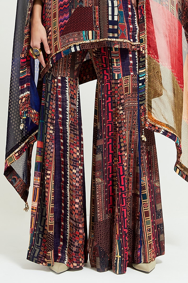 Multi-Colored Natural Crepe Printed & Resham Thread Embroidered Kurta Set by ASEEM KAPOOR at Pernia's Pop Up Shop