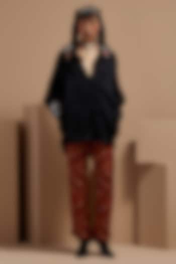 Surmai Black Crushed Silk Embroidered Shirt by ASEEM KAPOOR at Pernia's Pop Up Shop