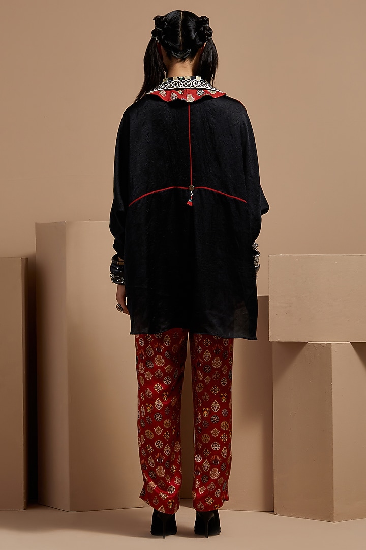 Sindoor Red Slub Satin Printed Pant Set by ASEEM KAPOOR at Pernia's Pop Up Shop