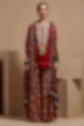 Sindoor Red Natural Crepe Printed Wedding Sharara Set by ASEEM KAPOOR at Pernia's Pop Up Shop