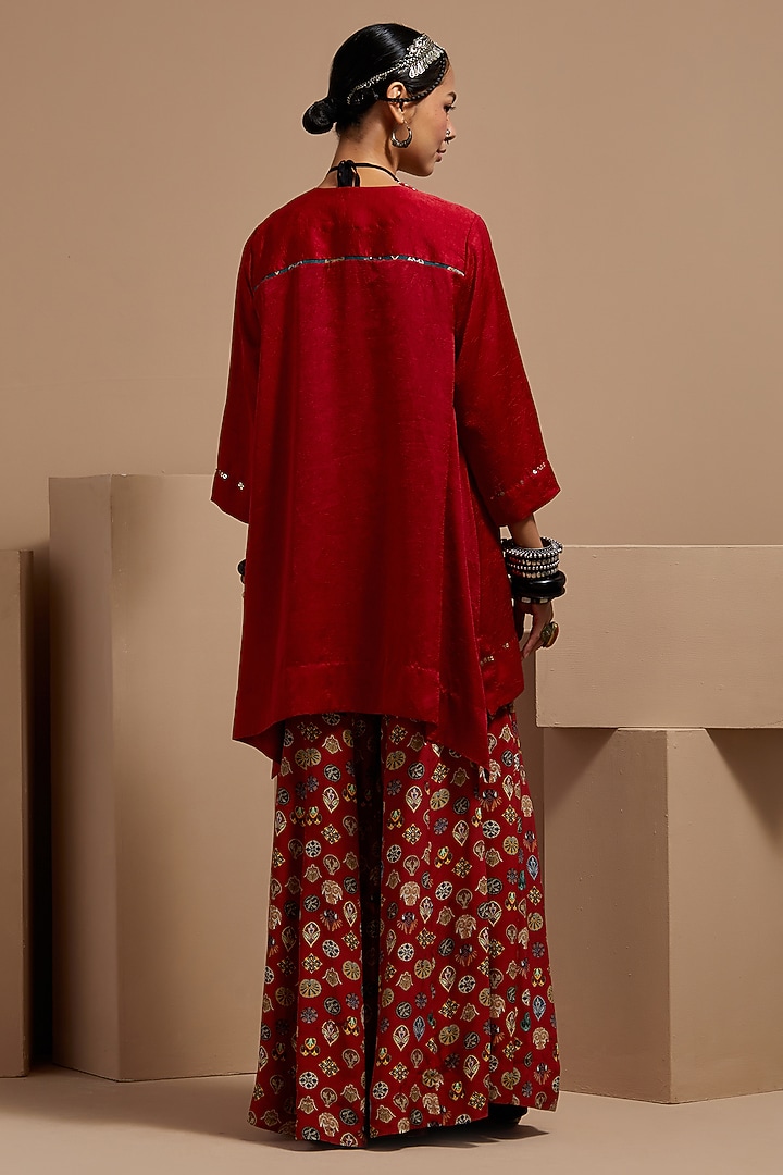 Sindoor Red Natural Crepe Printed Wedding Sharara Set by ASEEM KAPOOR at Pernia's Pop Up Shop