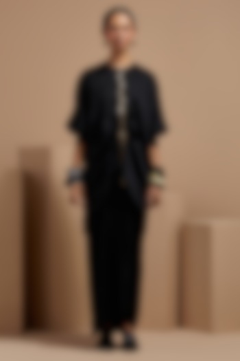 Surmai Black Crushed Silk Pleated Skirt Set by ASEEM KAPOOR at Pernia's Pop Up Shop