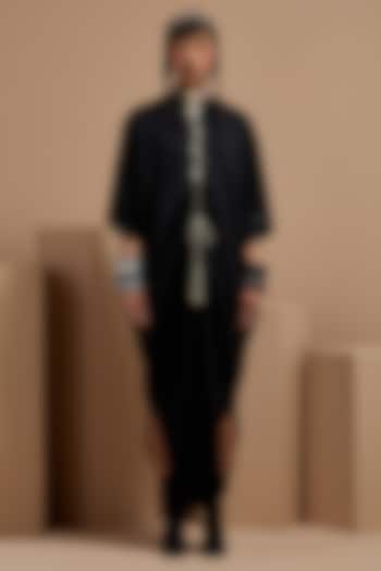 Surmai Black Crushed Silk Kaftan Jumpsuit by ASEEM KAPOOR at Pernia's Pop Up Shop