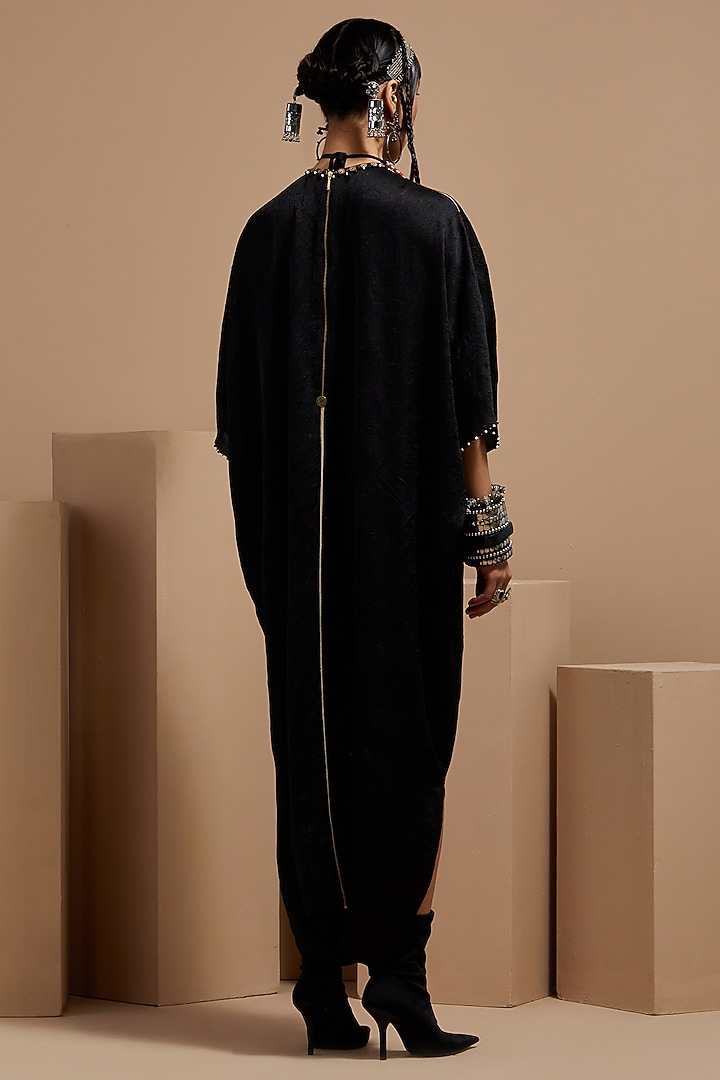 Surmai Black Crushed Silk Kaftan Jumpsuit by ASEEM KAPOOR at Pernia's Pop Up Shop