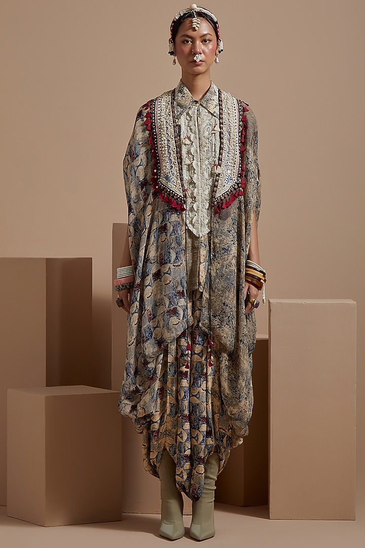 Multi-Colored Sheer Silk Resham Embroidered Jacket Set by ASEEM KAPOOR at Pernia's Pop Up Shop