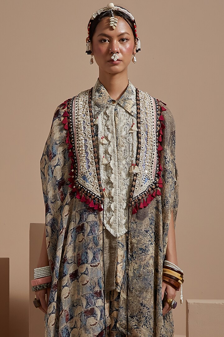 Multi-Colored Sheer Silk Resham Embroidered Jacket Set by ASEEM KAPOOR at Pernia's Pop Up Shop